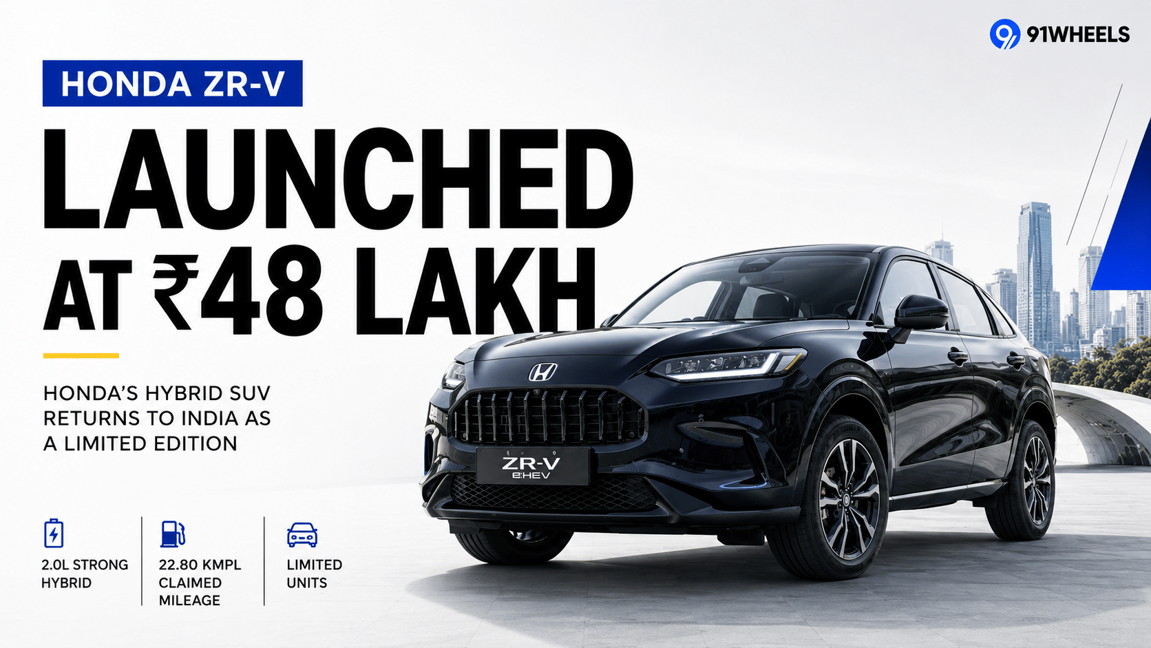 Honda ZR-V e:HEV Launched At Rs 48 Lakh In India, Deliveries Begin